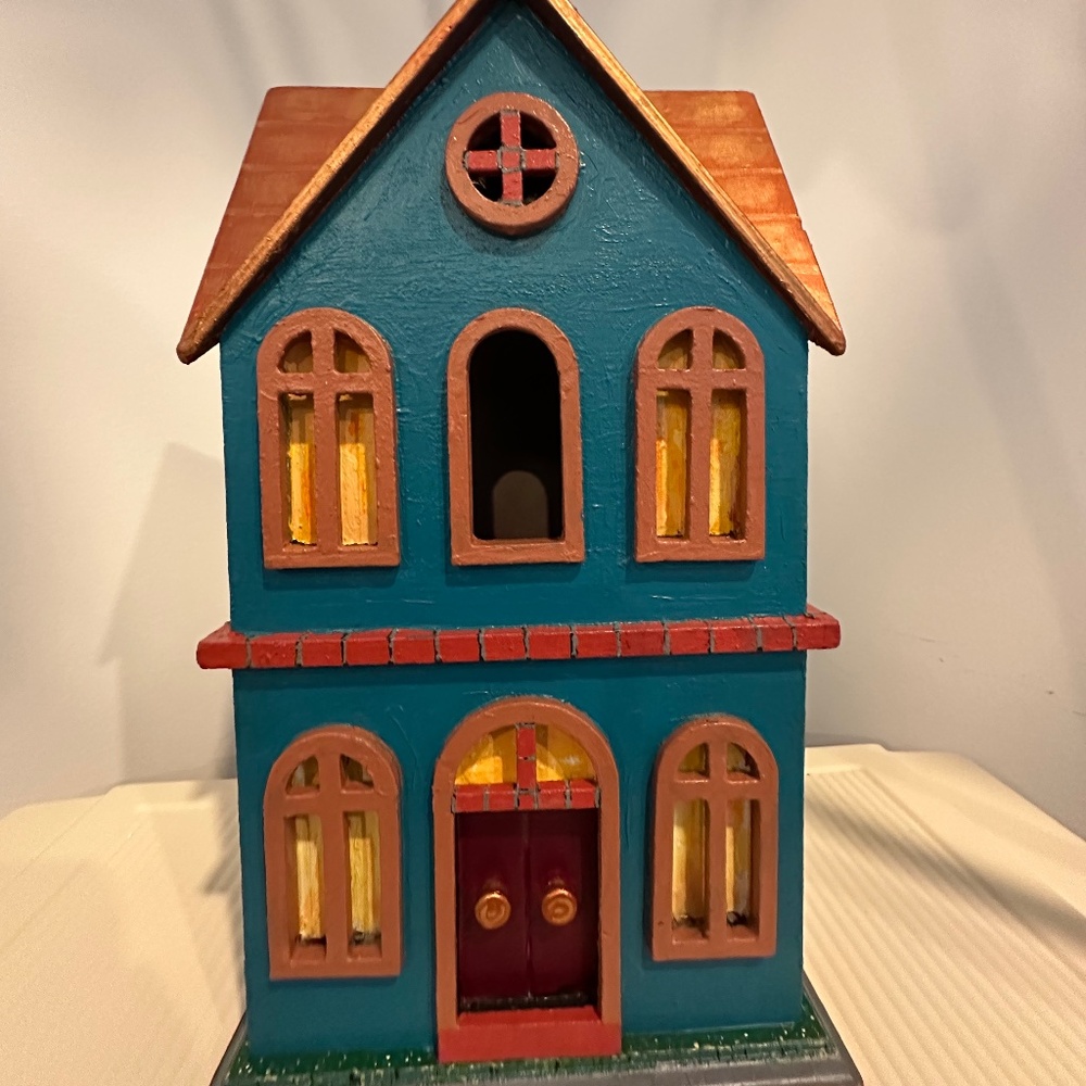 Multicolor Decorative Birdhouse – Bronze Roof, Lighting Accent, 14" Tall - Picture 2 of 11